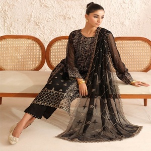 Ramsha Vol BB-1 en mousseline de soie brodée trois pièces pakistanaise Design pour les femmes fête porter des robes Panjabi - Product Image 6