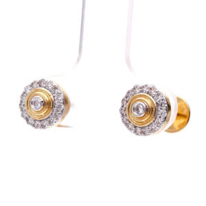 Pendientes de Botón de Halo con Diseño de Ojo de Buey en Dos Tonos de Oro y Plata de Ley para Mujer - Product Image 2