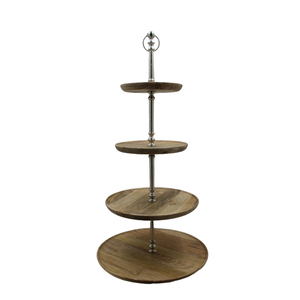 Support à gâteau flottant en aluminium et bois à 4 niveaux avec poignée, couleur Nickel noir et noyer foncé pour la décoration de mariage - Product Image 2