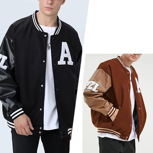 Vestes en molleton pour hommes grandes tailles, style varsity, avec logo brodé en chenille sur le devant, blocs de couleur, revers côtelés, veste réversible d'automne - Product Image 2