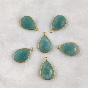 Pierres précieuses en Amazonite naturelle, coupe à facettes, poire, taille 18x13mm, Vermeil doré, ensemble de lunette en argent Sterling 925, pendentif poire, pendentifs breloques - Product Image 3