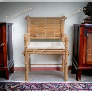 Chaise de salle à manger en rotin de bambou au design moderne avec accoudoir pour hôtels parcs cours villas camping pour le salon - Product Image 4