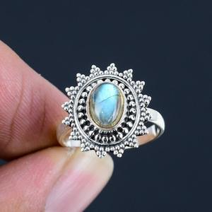 Anillo clásico de plata maciza 925, joyería para mujer, Plata de Ley 925, labradorita, piedras preciosas, estilo bohemio, anillo hecho a mano, regalo para mamá - Product Image 3
