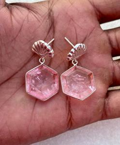 925 Sterling Silver Pink <b>Tourmaline</b> <b>Earring</b> , Beautiful Women <b>Earring</b> , Pink Stone Silver <b>Earring</b> . - Product Image 3