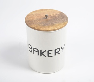 Galvanized Iron <b>Bakery</b> Storage Jar With Wooden Lid Manufacturer Wholesaler Factory <b>Direct</b> Sale - Product Image 4