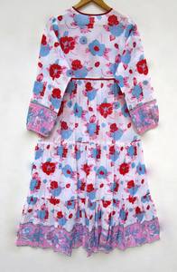 ชุดเดรสคอวียาวถึงเข่ามัดย้อมผ้าคอตตอนแขนครึ่งหลวมเอวธรรมชาติชุดเดรสคาฟตันคอวี100% ย้อมสี - Product Image 2