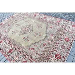 Turkish Large Rug 6.4x8.9 ft, <b>Red</b> White Ombr Rug <b>Wool</b> - Product Image 4