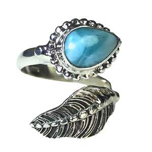 925 Sterling <b>Silver</b> Handmade Statement <b>Ring</b> Blue Larimar Gemstone Set Inlay Boho Style Alloy Metal <b>Ring</b> Gift for Her - Product Image 5