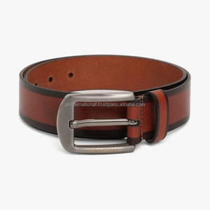 Cinturón informal de cuero de diseño personalizado de doble tono real para unisex en todos los tamaños personalizados y elegante hebilla de latón niquelado - Product Image 2