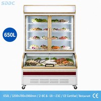 Réfrigérateur commercial haut de gamme à double température, refroidissement direct, 650L, avec vitrine supérieure réfrigérée et vitrine inférieure congélateur, pour supermarché.