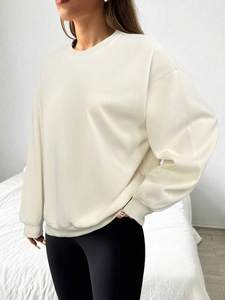 Sweat-shirt à col rond unisexe ivoire surdimensionné Pull en molleton de coton épais à épaules tombantes Logo personnalisé Streetwear décontracté uni - Product Image 5