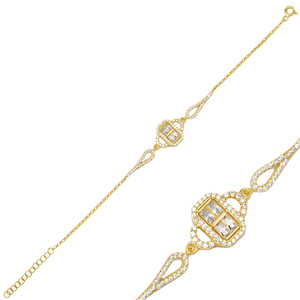 Trendy Baguette Rectangle Shape <b>Charm</b> Women Bracelet Turkish Wholesale Handcrafted 925 Sterling Silver Jewelry - Product Image 1