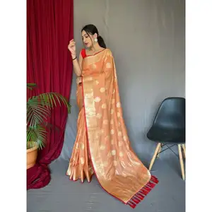 Nieuwste Designer Outfit Trendy Moderne Stijl Zware En Mooie Puur Katoenen Saree Blouse Met Gouden Zari Motieven Werken Tegen Lage Prijs