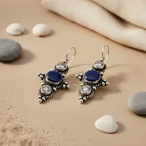 ต่างหูเงินแท้ 925 ประดับพลอยสีฟ้า ชุบทอง สำหรับผู้หญิง ต่างหูห้อยระย้า ประดับมุก เพชร วัสดุโรสโกลด์ เหมาะสำหรับงานแต่งงาน งานปาร์ตี้ - Product Image 1