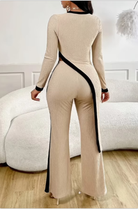 Ensemble deux pièces en molleton beige de qualité supérieure - Blouse à manches longues à coupe asymétrique et pantalon - Textile turc de haute qualité en vrac - Product Image 4