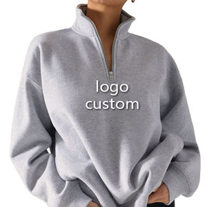 Sudadera con capucha de algodón polar para mujer, OEM ODM, con media cremallera, personalizada, de manga larga, holgada, para invierno - Product Image 1