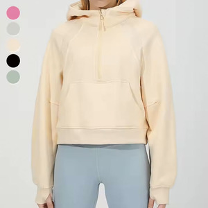 Venta al por mayor de encargo de alta calidad media cremallera Sudadera con capucha de las mujeres sueltas de manga larga Deportes Fleece Hoodies Womens - Product Image 4