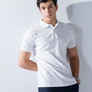 Vente en gros directe d'usine polo pour hommes tricoté gaufré logo personnalisé t-shirt polo tricoté blanc 100% coton aiguille gaufré goutte - Product Image 5