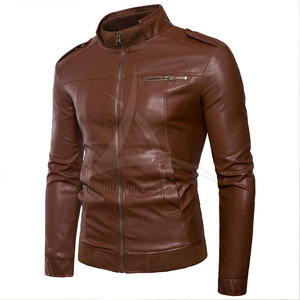 Veste en cuir pour homme personnalisable de haute qualité, très vendue, en cuir de vache, col montant, logo frontal, coupe-vent, respirante, décontractée pour l'hiver - Product Image 2