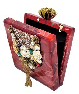 Bolso de Mano de Resina Impermeable Glamour Glazed con Diamantes y Flores, un Accesorio de Moda para la Noche - Product Image 2
