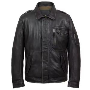 2025 chaqueta de cuero de oveja de invierno para hombre más vendida chaqueta de cuero con cuello de piel de la mejor calidad chaqueta de cuero transpirable para hombre - Product Image 1