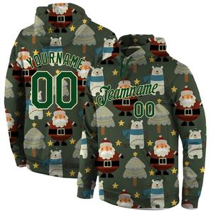 Customized <b>Christmas</b> 3D Sports Pullover <b>Sweatshirt</b> Hoodie Green with Embroidered & Beaded Techniques Plain Dyed for Winter - Product Image 1