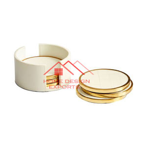 2025 dernière conception vente chaude ensemble de 4 sous-verres en marbre blanc avec dessous de verre en marbre à bord fini de couleur dorée - Product Image 2