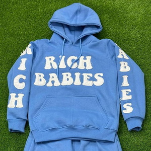 เสื้อกันหนาวมีฮู้ดแบบสวมศีรษะของผู้ชายเสื้อครอปโอเวอร์ไซส์ผ้าคอตตอนปักลาย100% โอเวอร์ไซส์ - Product Image 3