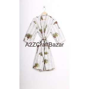 Robe longue à col en V, à cordon de serrage, à manches trois quarts, à taille haute, en coton 100%, tissée à la main, à fleurs, douce, respirante, séchage rapide, pour femmes - Product Image 6