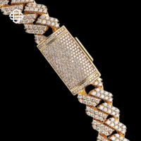 Collar de Cadena Cubana Chapado en Plata de Ley 925 con Diamantes Simulados de Moissanita, Joyería Hip Hop para Raperos, Regalo de Boda para Hombre