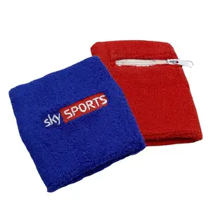 Promotional Sports Zipper Pocket Wristband Embroidered Logo Sweatbands With Logo Custom