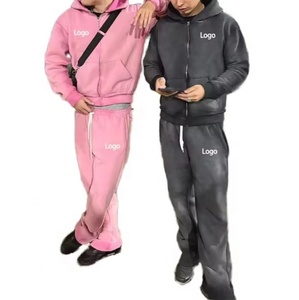 Ensemble pantalon de survêtement évasé et sweat à capuche jogging vintage avec logo personnalisé Streetwear survêtements lavés à l'acide - Product Image 5