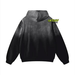 Vente en gros de sweat à capuche pour hommes gris fumée vintage lourd délavé à l'acide avec poche - Product Image 4