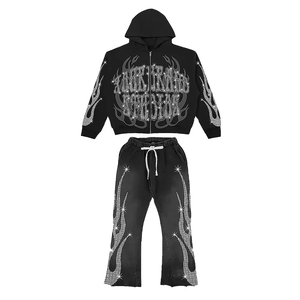 Fabricant de sweats à capuche personnalisés Survêtements de sport avec strass imprimés sur toute la surface Ensemble Pantalon de survêtement en coton Survêtements grande taille pour hommes - Product Image 1