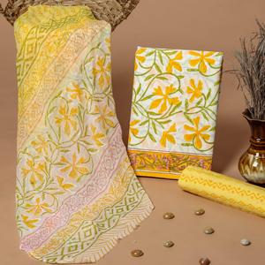 Conjunto de 3 Piezas de Traje de Verano Elegante y Moderno con Estampado Amarillo Bordado, Estilo Indio Pakistaní, de Algodón Lawn, para Fiestas - Product Image 1