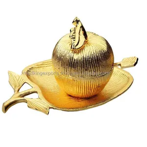 Judaica Metall Apfel form Honigs chale Gold & Apfel Abnehmbares Honig topf glas mit Löffel Neujahrs geschenke für Rosh Has chana Obstschale