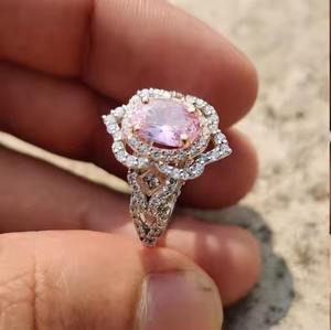 Anillo de diamante Moissanite Original, marco de vieira y Halo, anillo de compromiso, Plata de Ley 925, corte ovalado, tinte rosa, joyería fina - Product Image 4