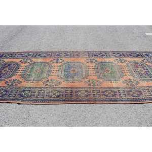 Tapis turc 4,6x11,7 pi (141x357 cm), tapis persan vintage bleu en laine - Product Image 3