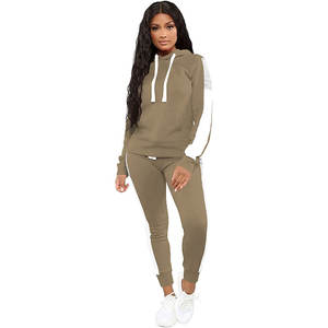 Moda mujer 2 uds pulóver chándal 2025 invierno tiras laterales sudaderas con capucha cálido personalizado pulóver chándal - Product Image 1