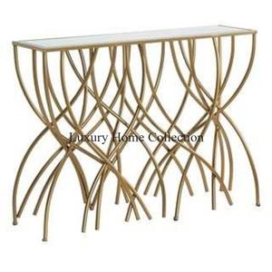 Floral Blossom Design Métal Côté Et Console Table Rectangle Forme À La Main Longue Taille Attrayant Look Or Couleur Cadre Fournitures - Product Image 3