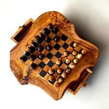 Jeu d'échecs décoratif rustique avec plus de 20 pièces, 30 cm, en bois d'olivier - Product Image 4