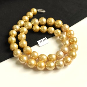 Cuentas redondas de perlas doradas naturales del Mar del Sur, perlas reales de agua salada de 8-9mm, venta al por mayor, perlas doradas sueltas del Mar del Sur, suministro a granel de 16 pulgadas - Product Image 4