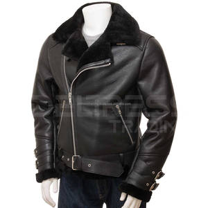 2024 hommes Premium respirant en peau de mouton Bomber veste en cuir décontracté haute rue Style fourrure décoration prix de gros pour l'hiver - Product Image 2