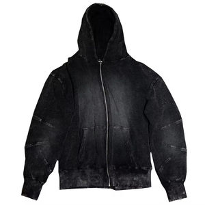 Sweat-shirts à capuche pour homme personnalisés, printemps 2025, effet délavé vintage, 100% coton, fermeture éclair, lavage à l'acide, gaufré, thermique, effet usé, sweat-shirt personnalisé - Product Image 5