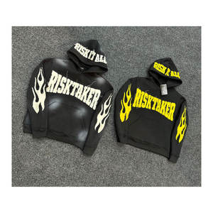 Sweat à capuche ample en molleton respirant 100 % coton 350 g/m² de haute qualité, imprimé en relief, avec patchs personnalisés et logo brodé pour homme - Product Image 1