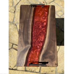 Custom Logo Oval Shape Serving Tray Wooden & <b>Black</b> <b>Epoxy</b> <b>Resin</b> Walnut Food Cake & Snack Serving Tray Platter Dining Decor Tray - Product Image 3