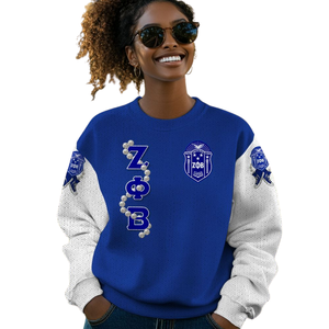 Zeta phi เสื้อสเวตเตอร์ถักลาย1920กรีก zphib sorority chenille ตัวอักษรสีน้ำเงินขาวพรีเมี่ยมเสื้อสเวตเตอร์เก้า - Product Image 4
