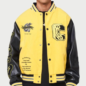 <b>Yellow</b> Black Varsity Mens Jackets Baseball Style Leather Sleeve Letterman Jacket for Men Custom Embroidery College Bomber Coat - Product Image 1
