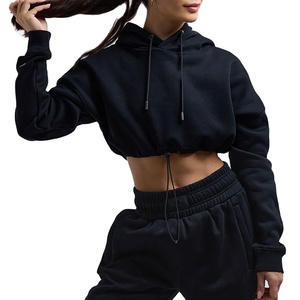 Sudadera con capucha lisa de diseño crop para mujer, ajuste ceñido, moda urbana, peso pesado 280 g/m², venta al por mayor 2026 - Product Image 2