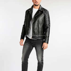 Chaqueta de Cuero Negra Minimalista de Corte Ajustado para Hombre con Cierre Asimétrico y Cuello Camisero, Ropa Casual de Invierno para Motociclistas - Product Image 3